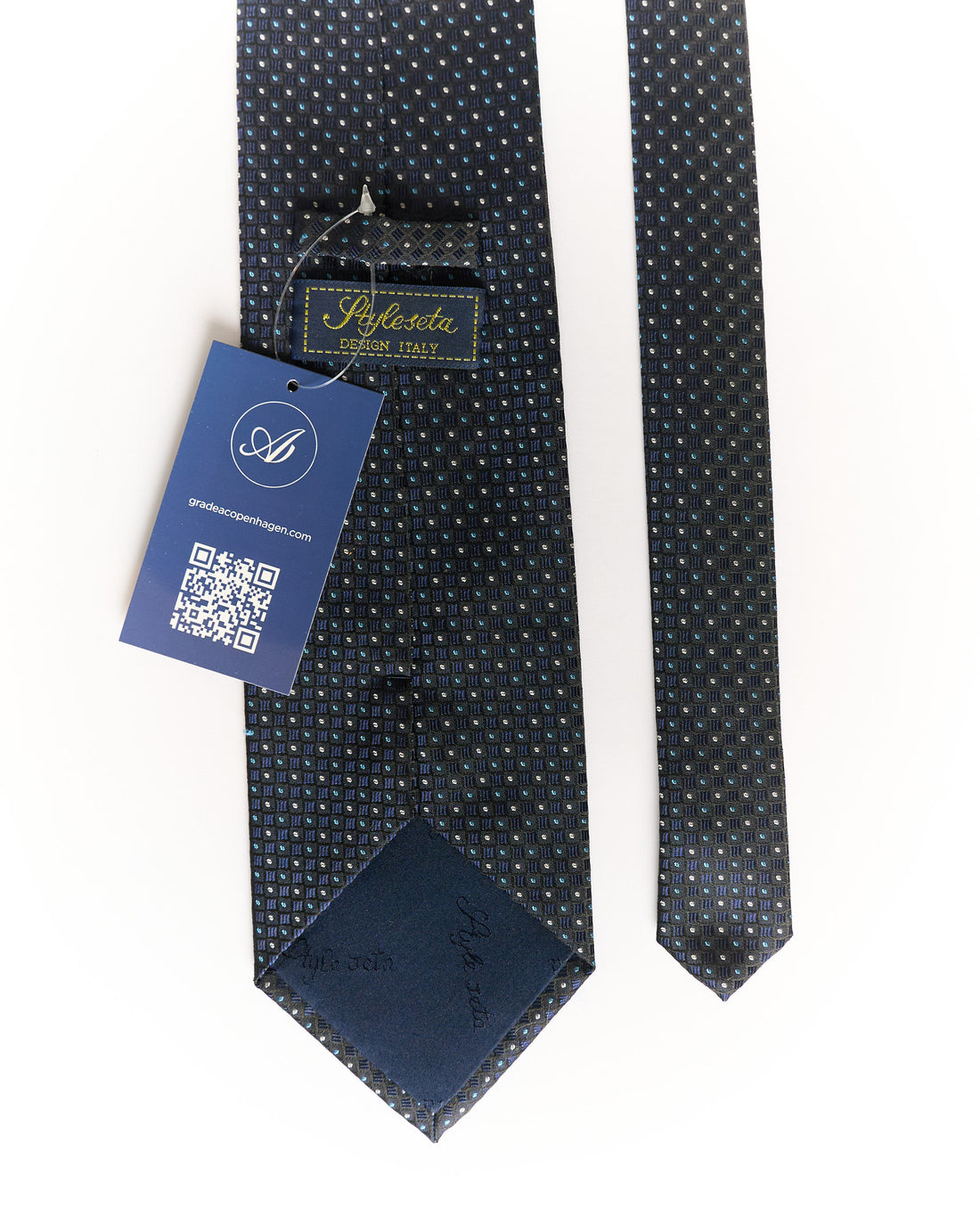 Styleseta Navy and Dark Grey Dotted Silk Tie