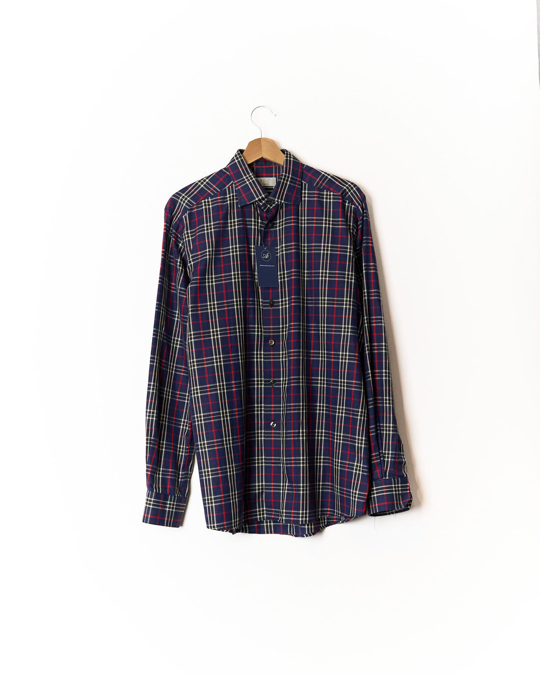 Eton Navy, Red and White Checkered Contemporary Cotton Shirt