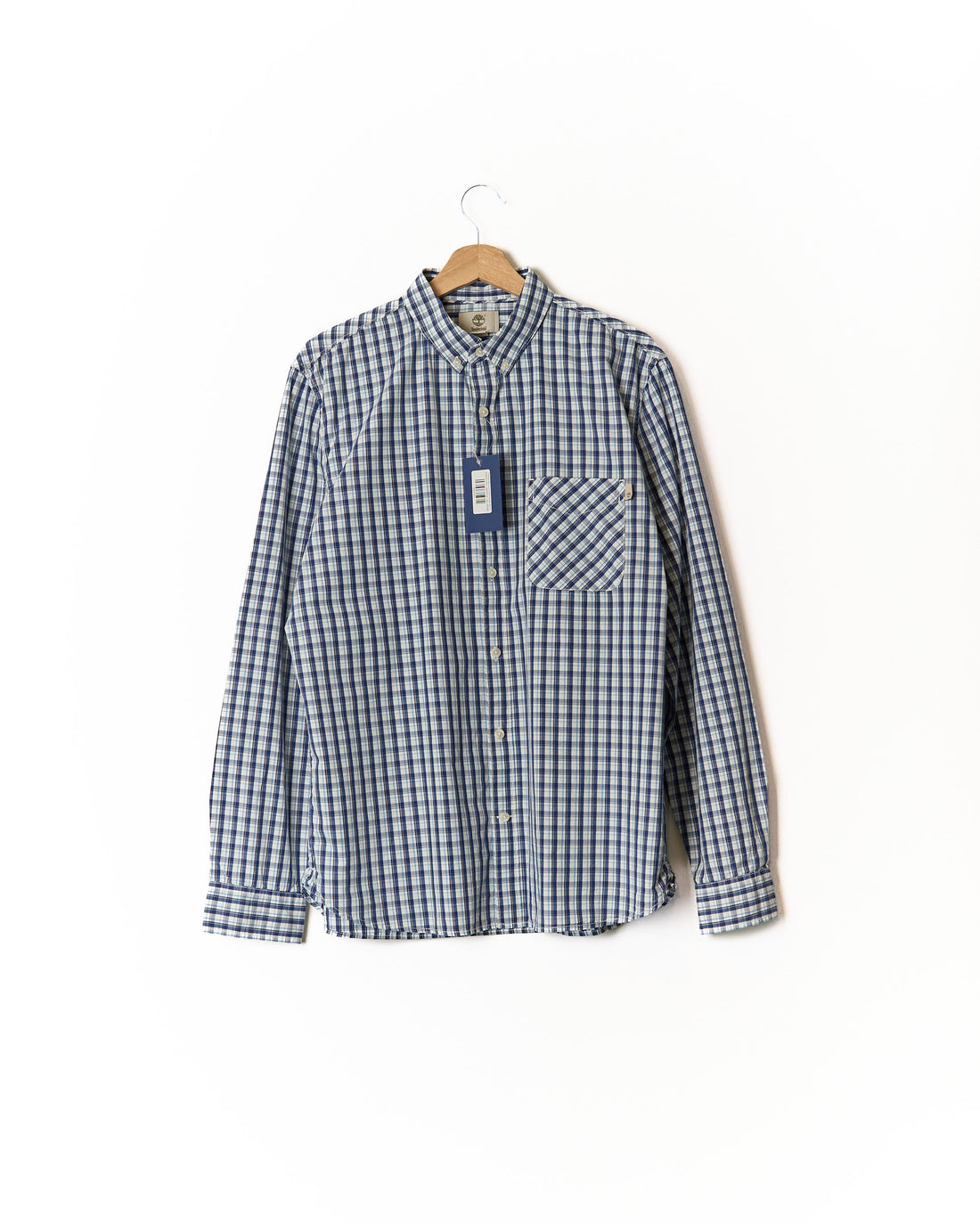 Timberland Navy and White Checkered Slim Fit Button-Down Cotton Shirt