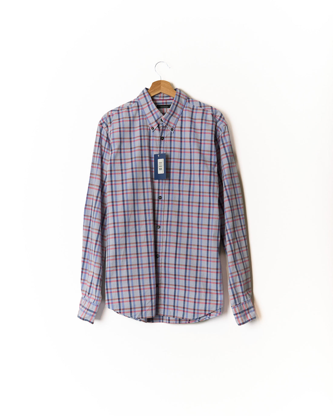 Matinique Light Blue and Red Checkered Brummel Button Down Cotton Shirt