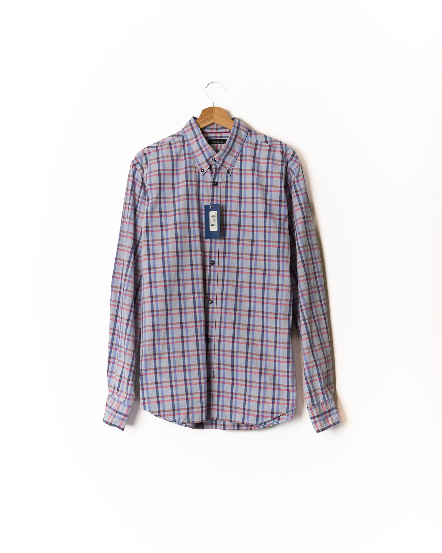 Matinique Light Blue and Red Checkered Brummel Button Down Cotton Shirt