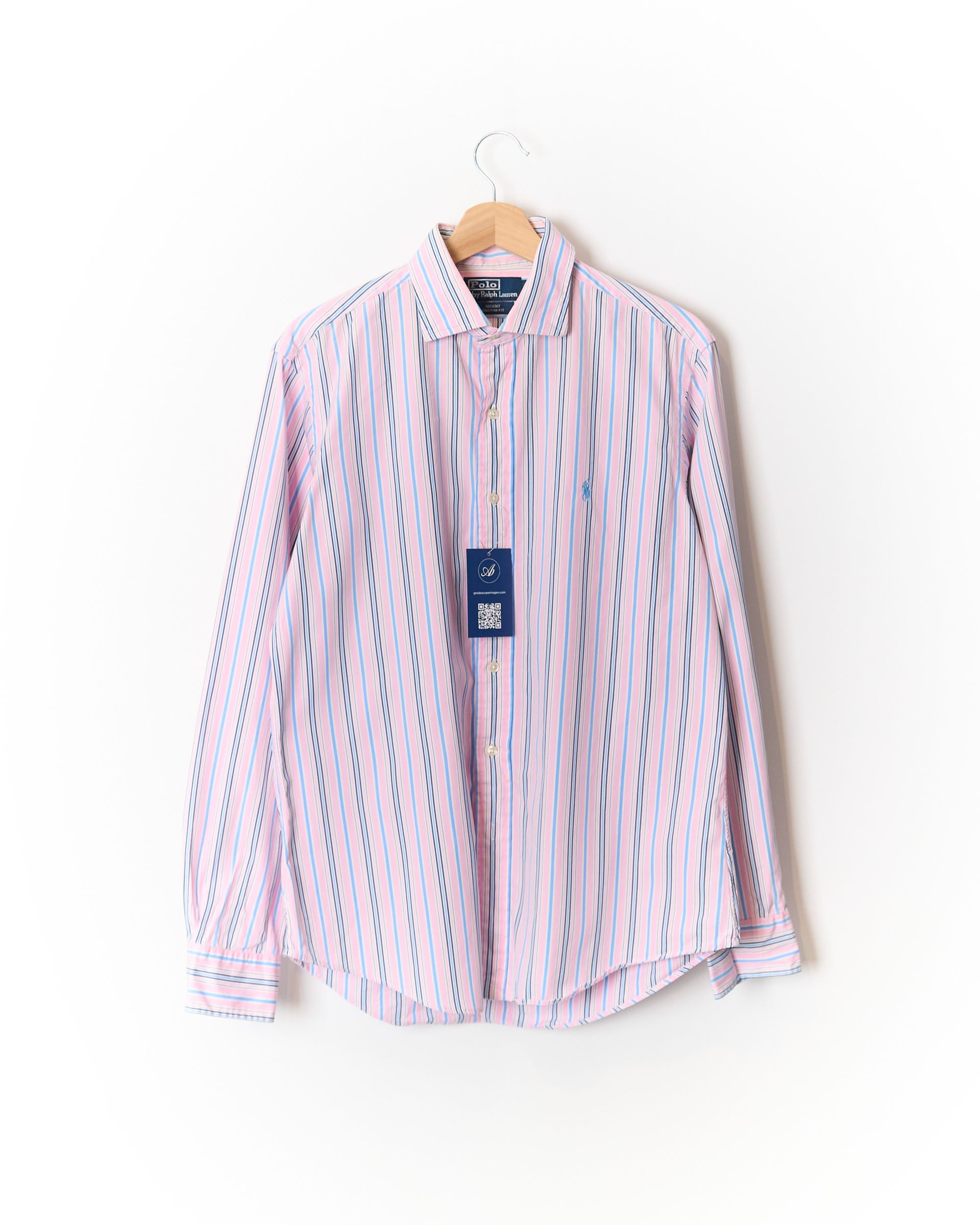 Polo Ralph Lauren Pink and Blue Striped Regent Custom Fit Cotton Shirt