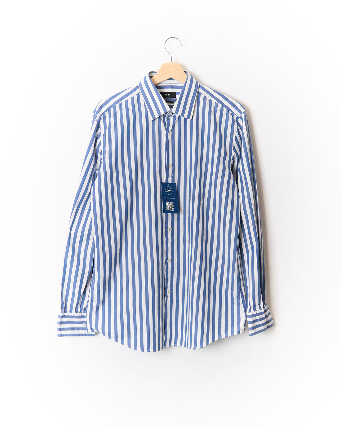 Hugo Boss Blue and White Striped Slim Cotton Shirt