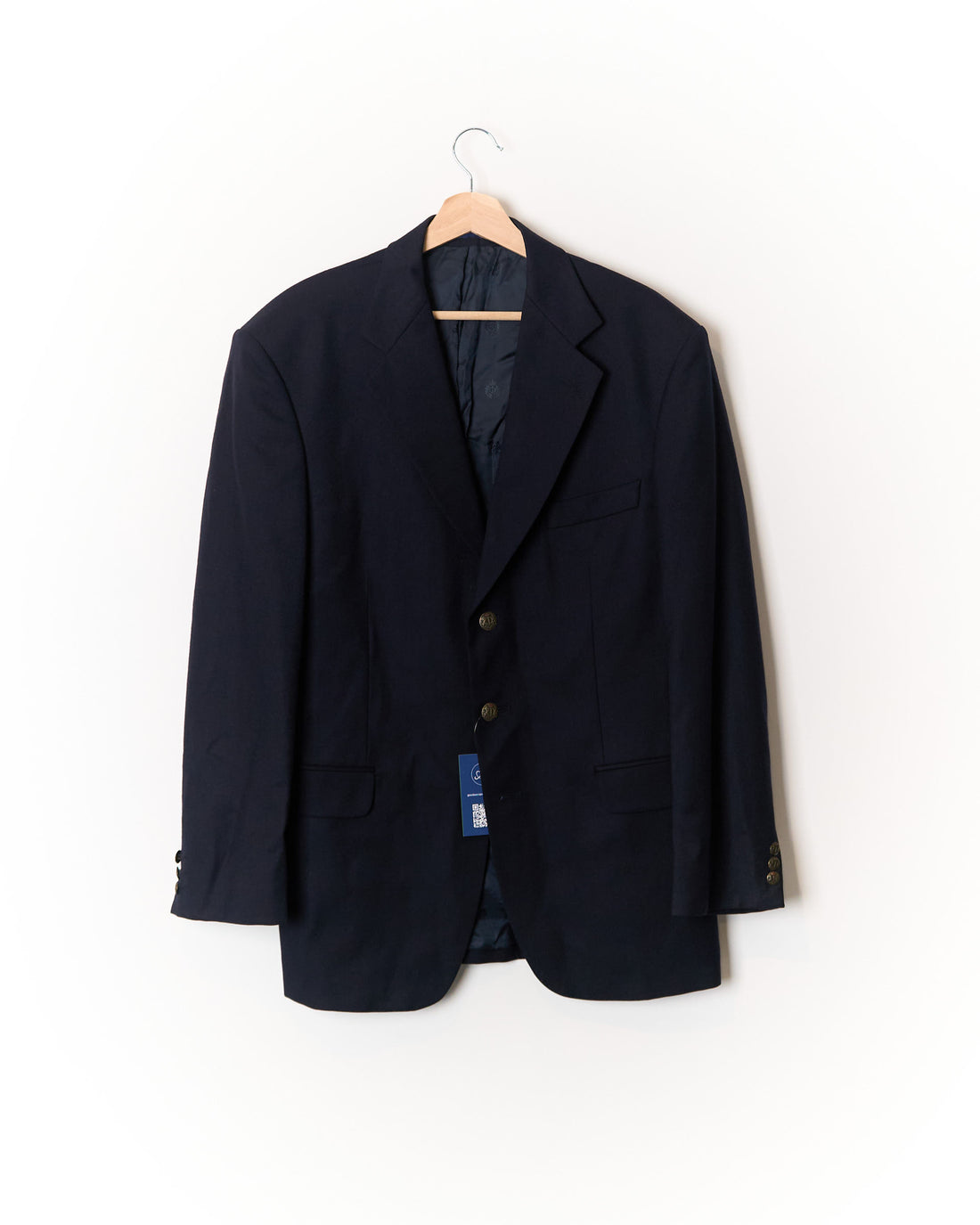 Oscar Jacobson Navy Sliver Button Virgin Wool Blazer