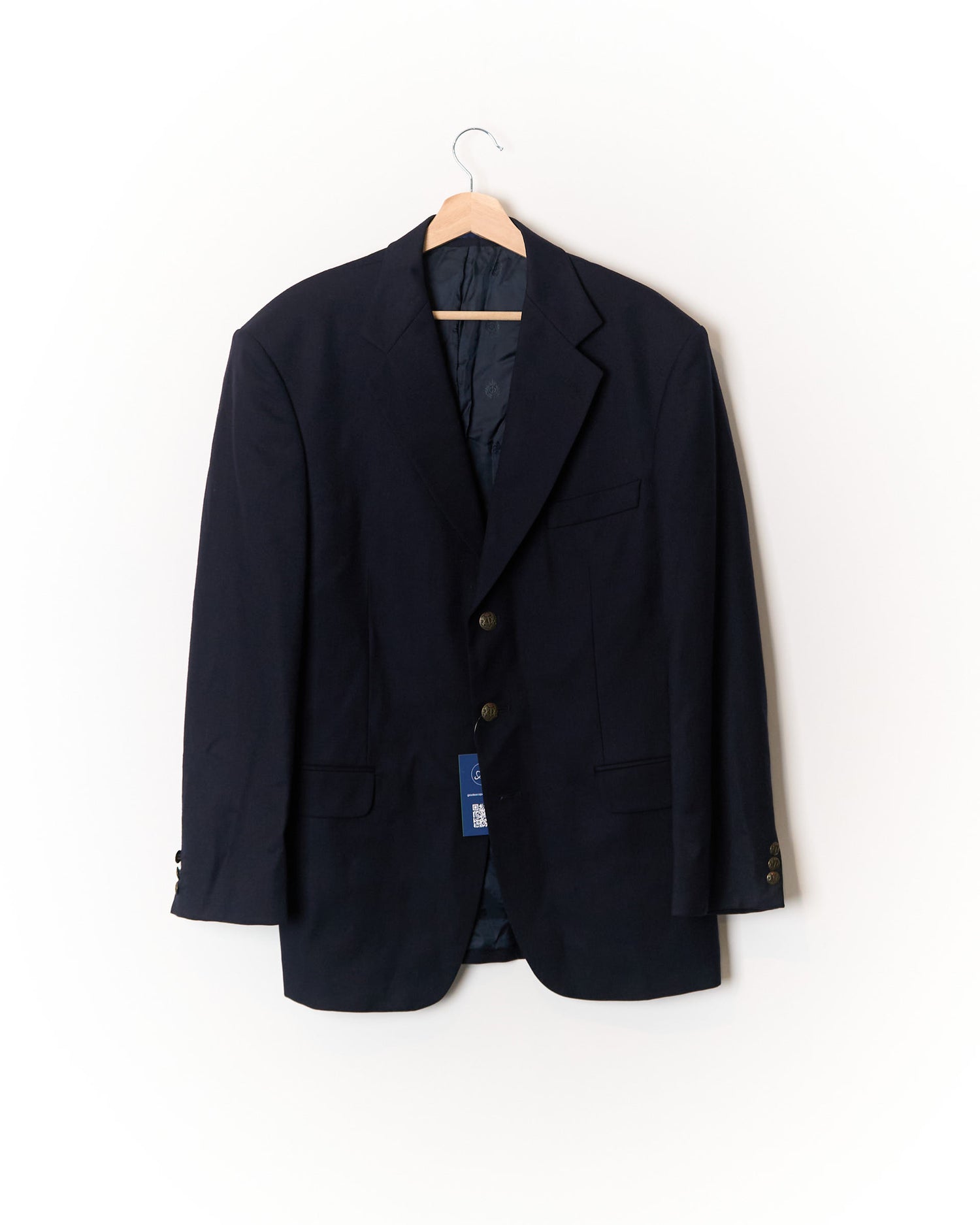 Oscar Jacobson Navy Sliver Button Virgin Wool Blazer