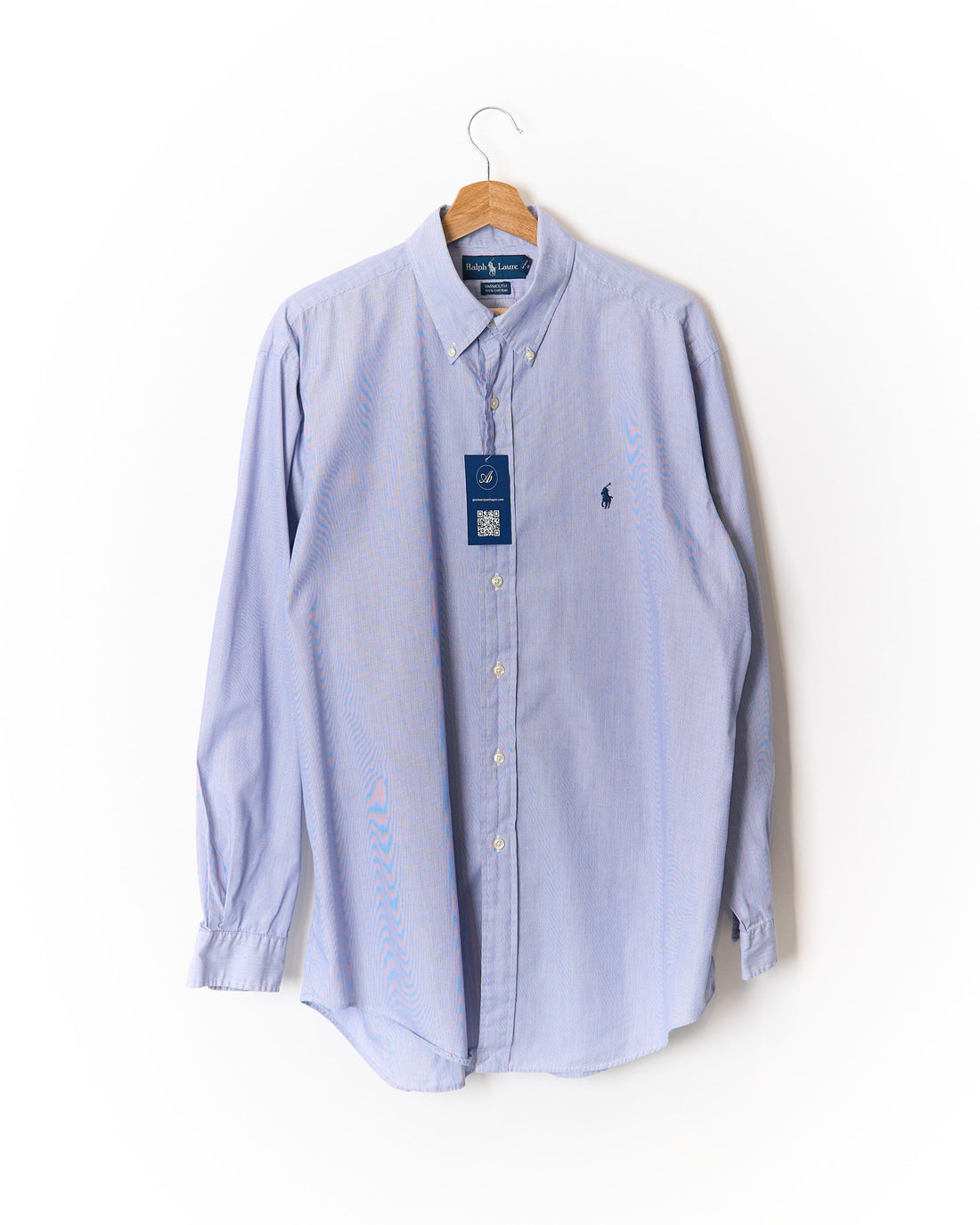 Ralph Lauren Blue and White Striped Yarmouth Button Down Cotton Shirt