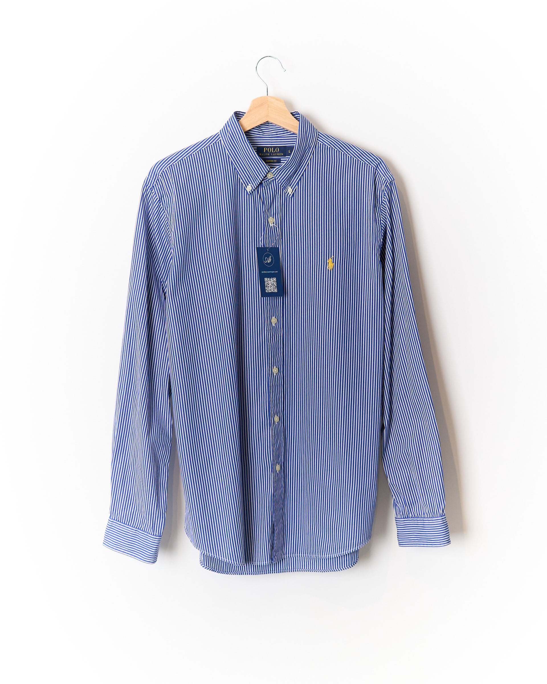 Polo Ralph Lauren Blue and White Striped Custom Fit Button Down Cotton Shirt