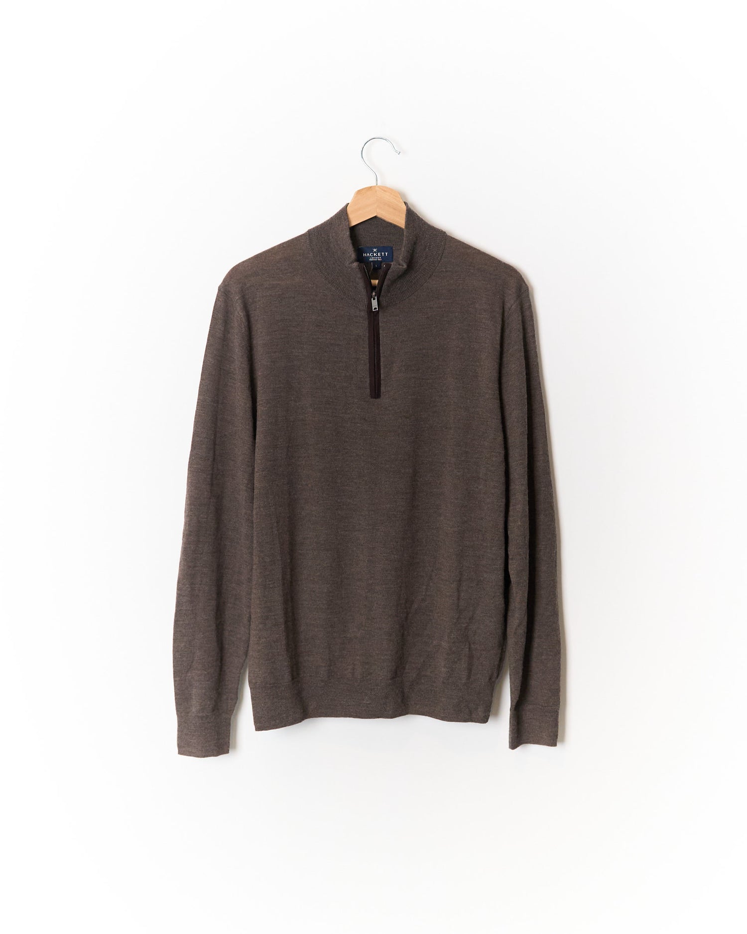 Hackett London Brown Merino Wool and Silk Half Zip Knit