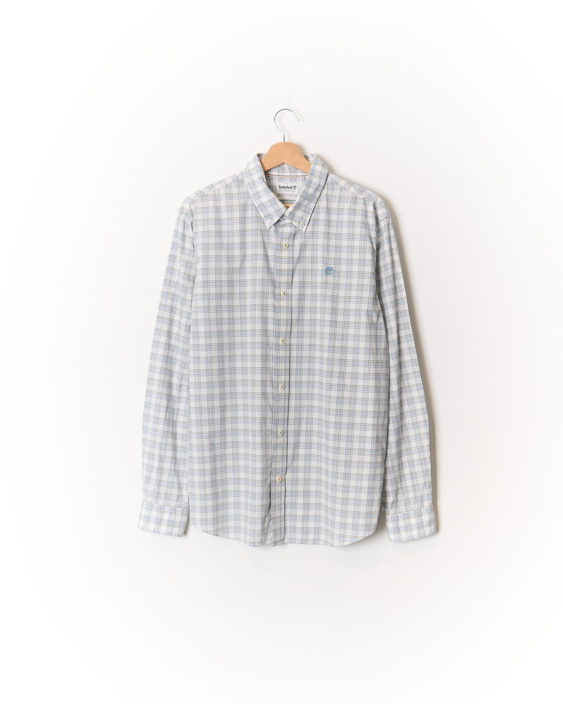 Timberland White, Light Blue and Grey Checkered Regular Fit Button Down Cotton Shirt