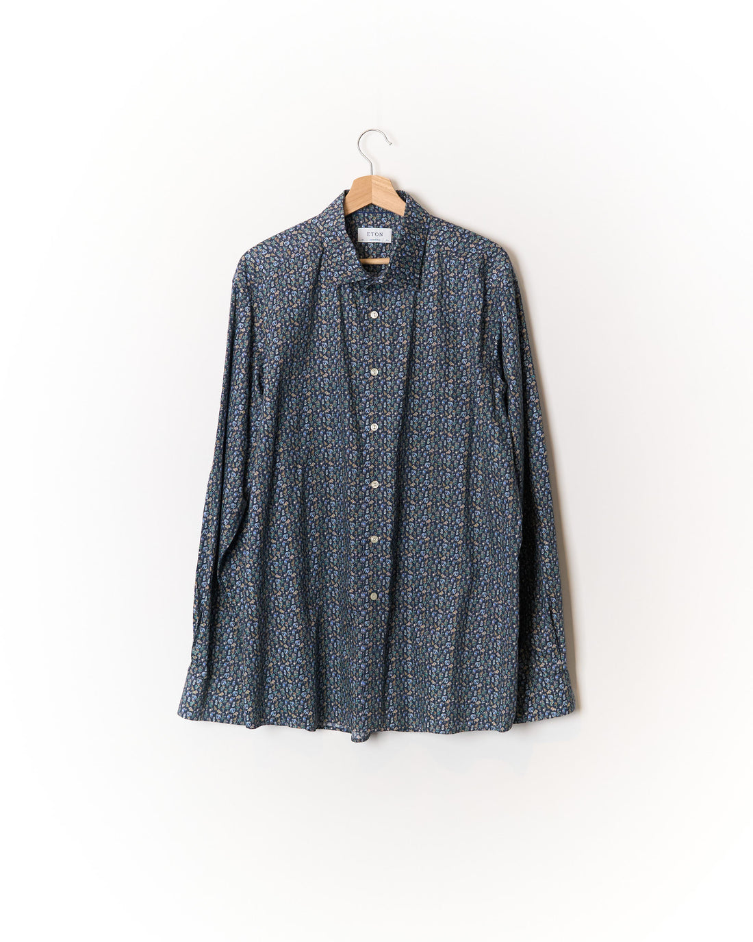 Eton Navy Animal and Palm Print Contemporary Cotton Shirt