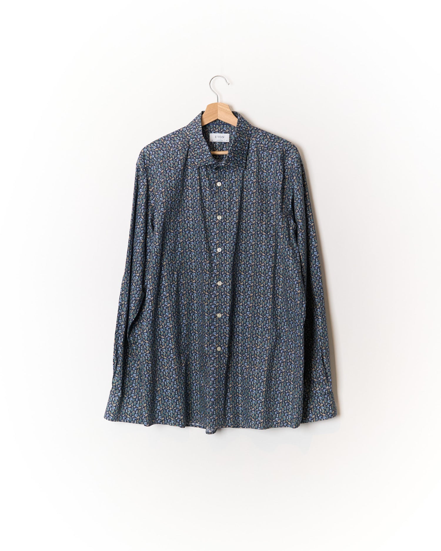 Eton Navy Animal and Palm Print Contemporary Cotton Shirt