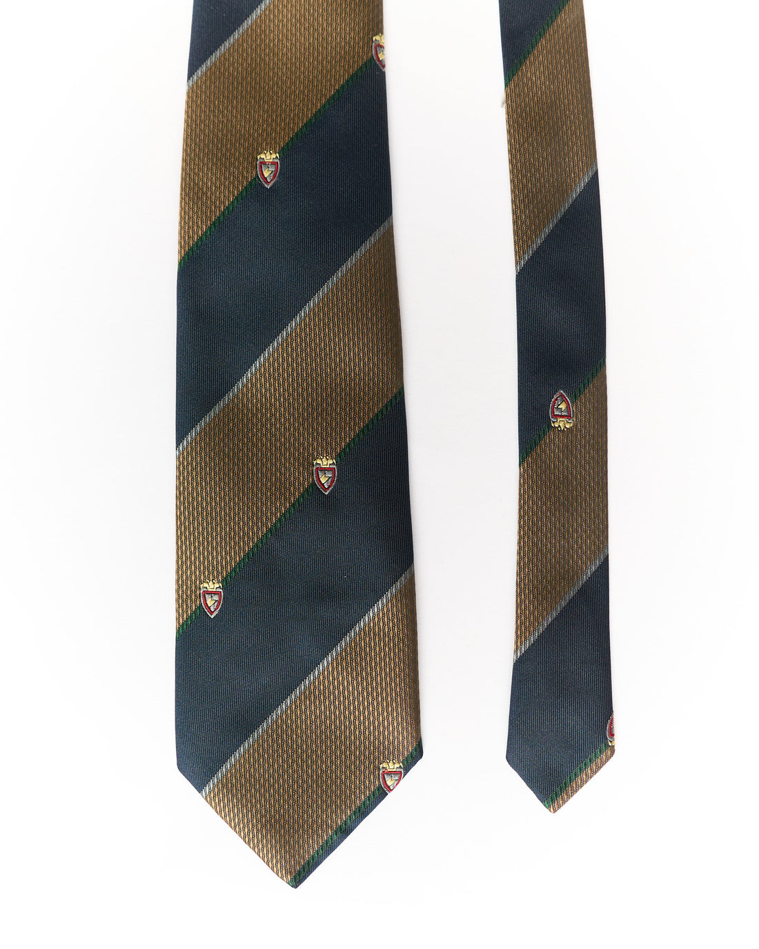 Navy and Brown Striped Ivy League Crest Tie