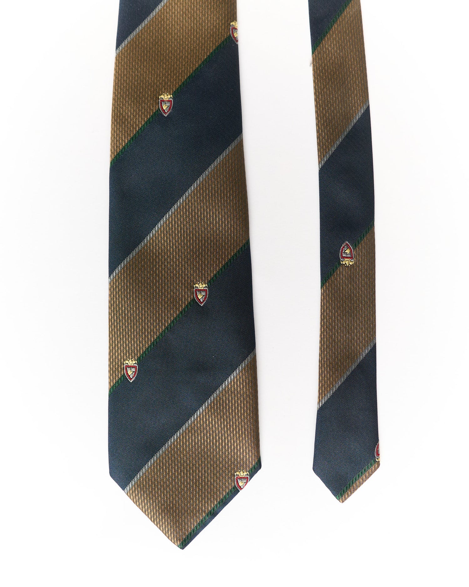 Navy and Brown Striped Ivy League Crest Tie