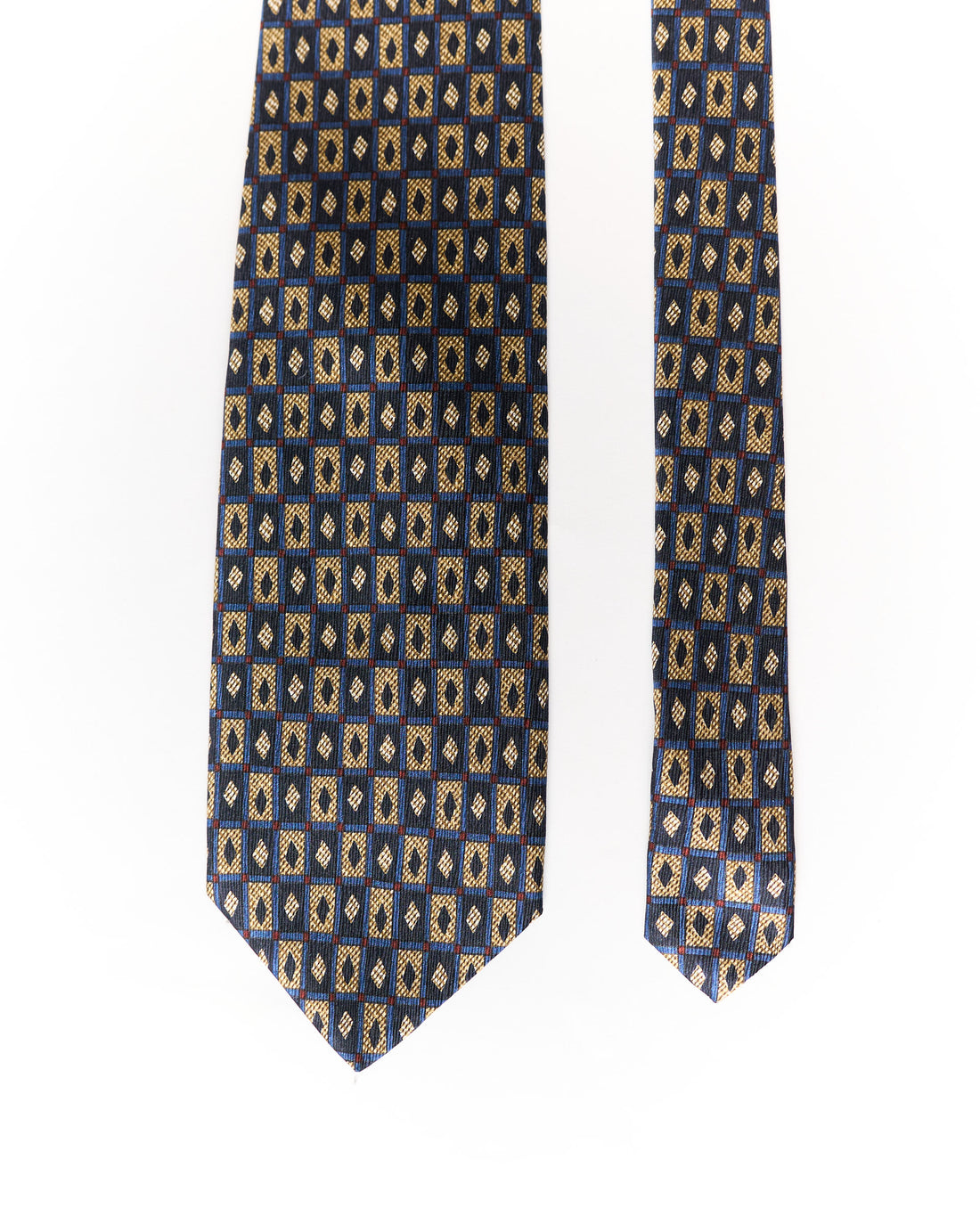 Saviani Navy and Brown Square Print Silk Tie