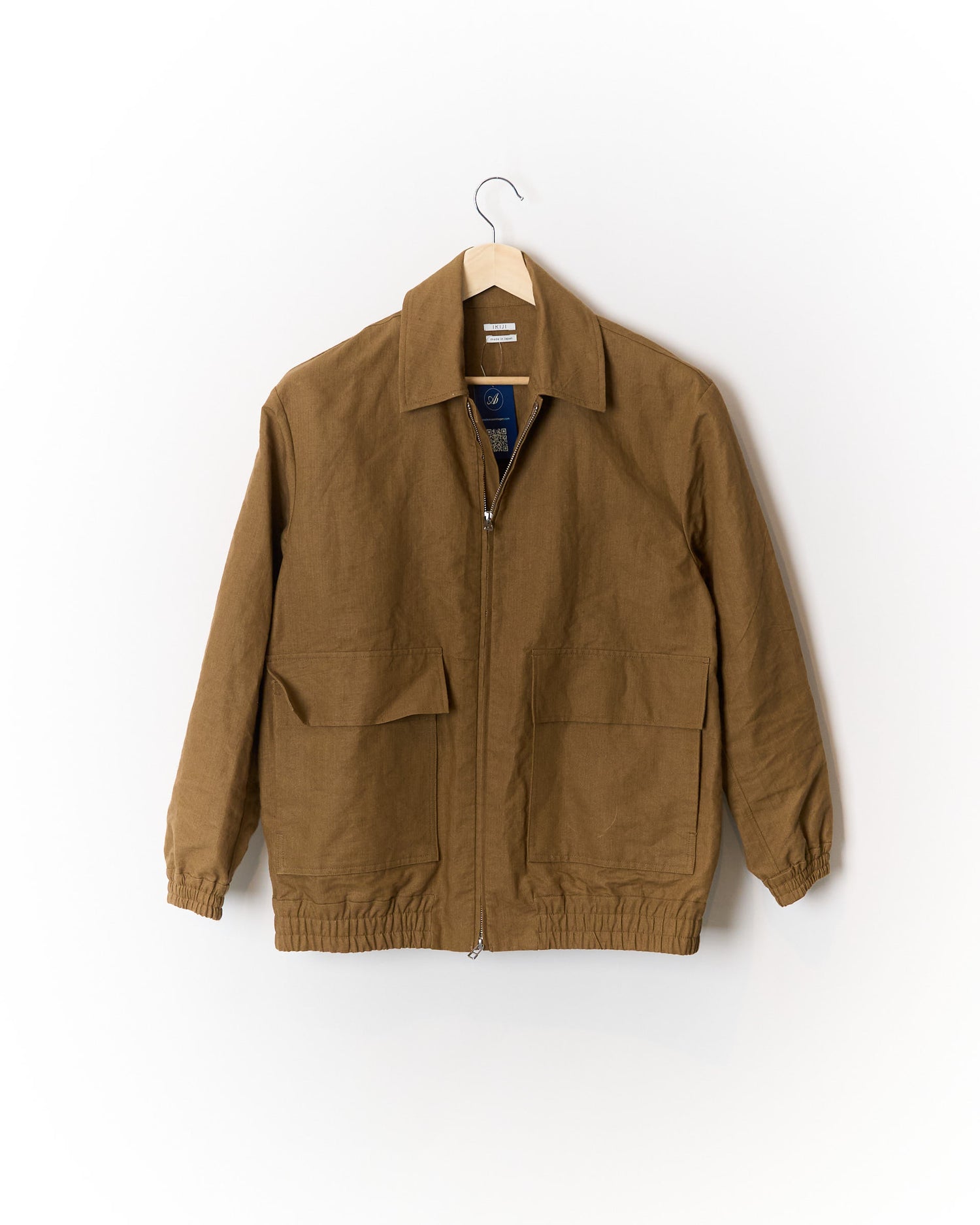 IKIJI Brown Linen and Japanese Washi Paper Full Zip Overshirt