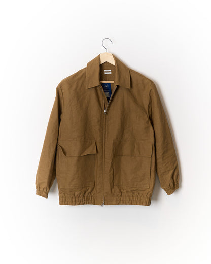 IKIJI Brown Linen and Japanese Washi Paper Full Zip Overshirt