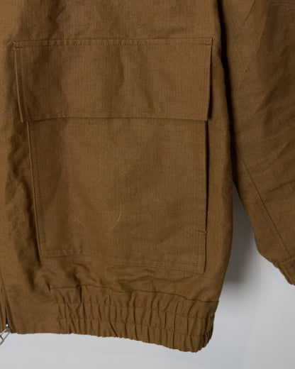 IKIJI Brown Linen and Japanese Washi Paper Full Zip Overshirt