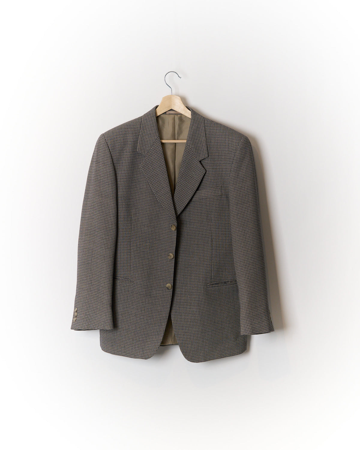 Beige and Dark Grey Checkered Wool Sport Jacket Blazer