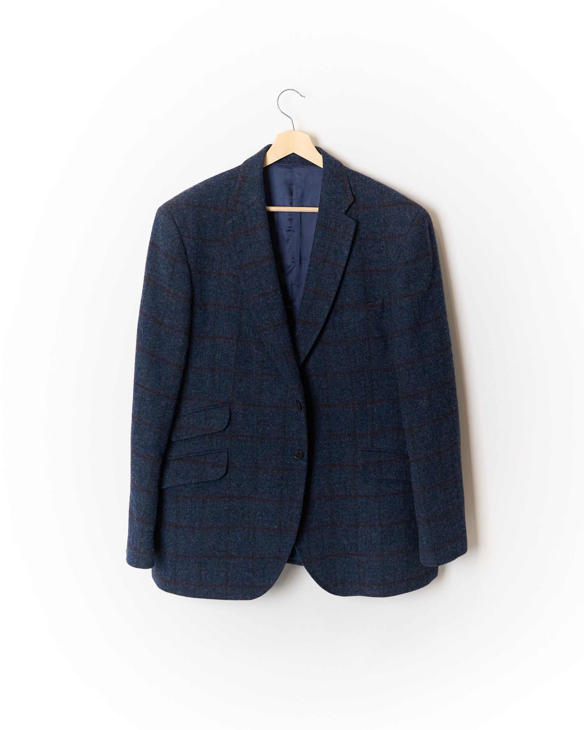 Charles Tyrwhitt Navy Checkered Yorkshire Tweed Sport Jacket Wool Blazer