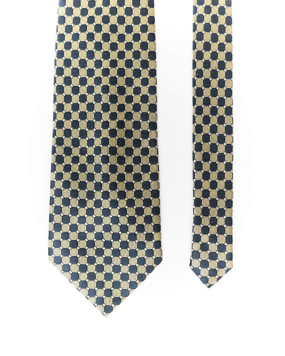 Yellow and Navy Square Checkered Hand Made Silk Tie