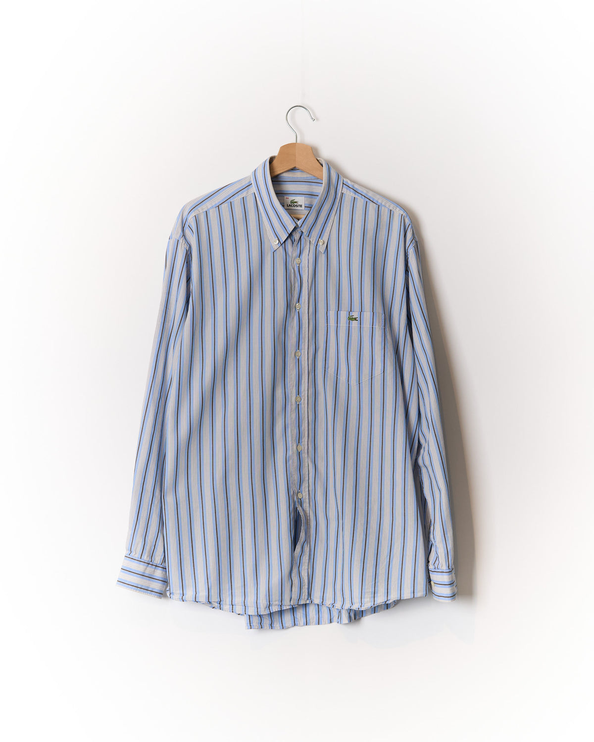 Lacoste Light Blue, Crem and Dark Grey Striped Button Down Cotton Shirt