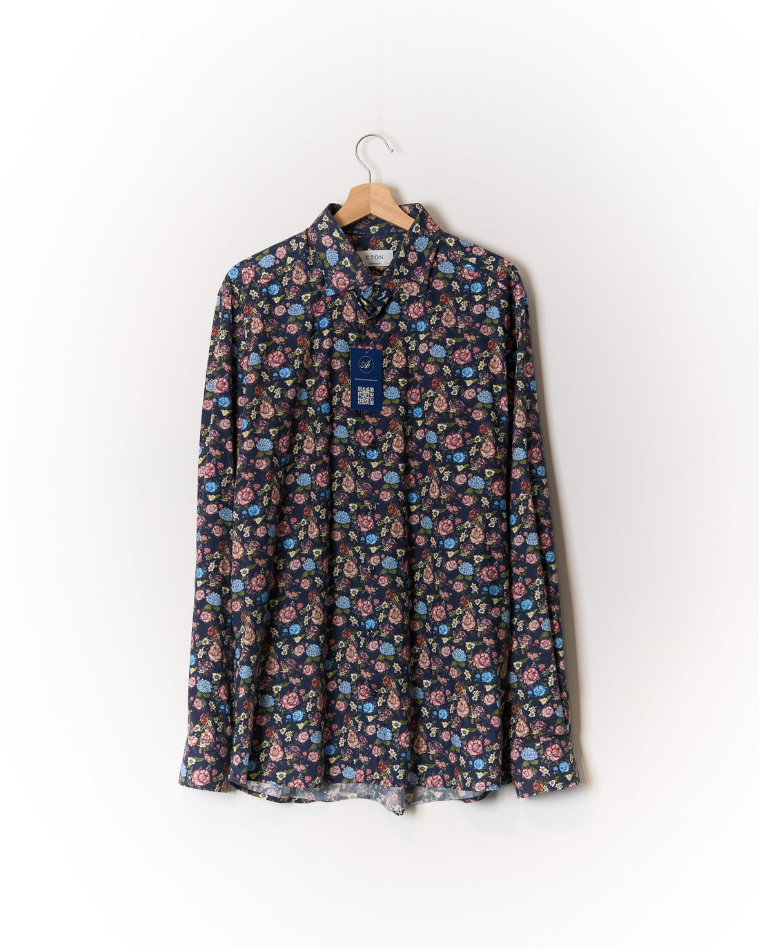 Eton Navy Flower Print Contemporary Cotton Shirt