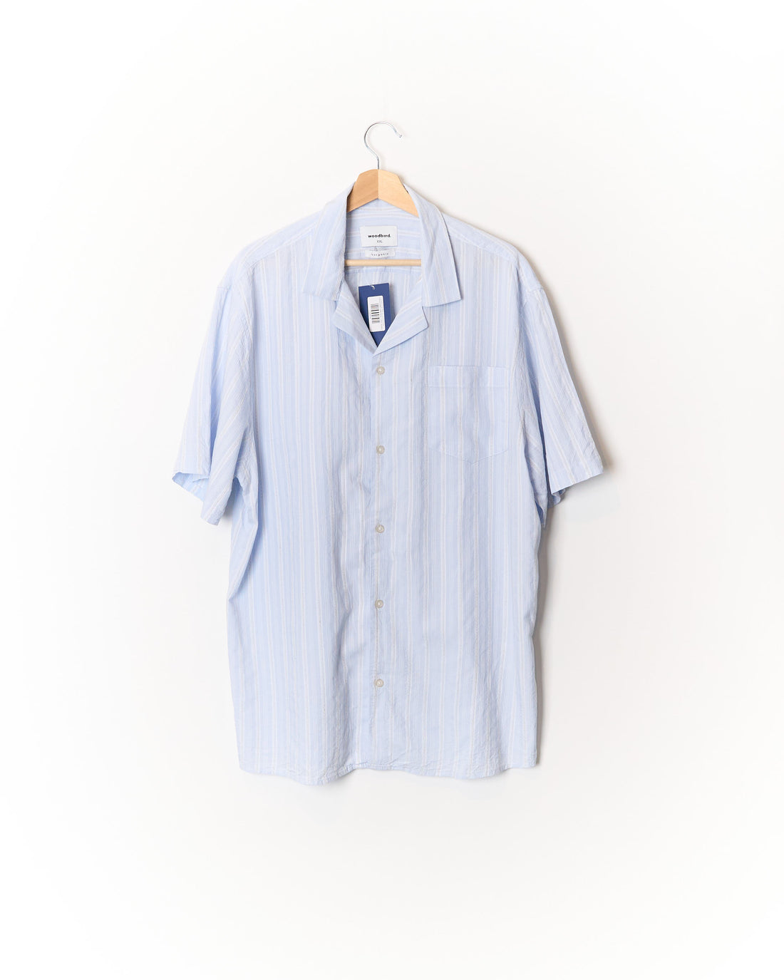 Woodbird Light Blue Iris Linen and Organic Cotton Short Sleeved Shirt