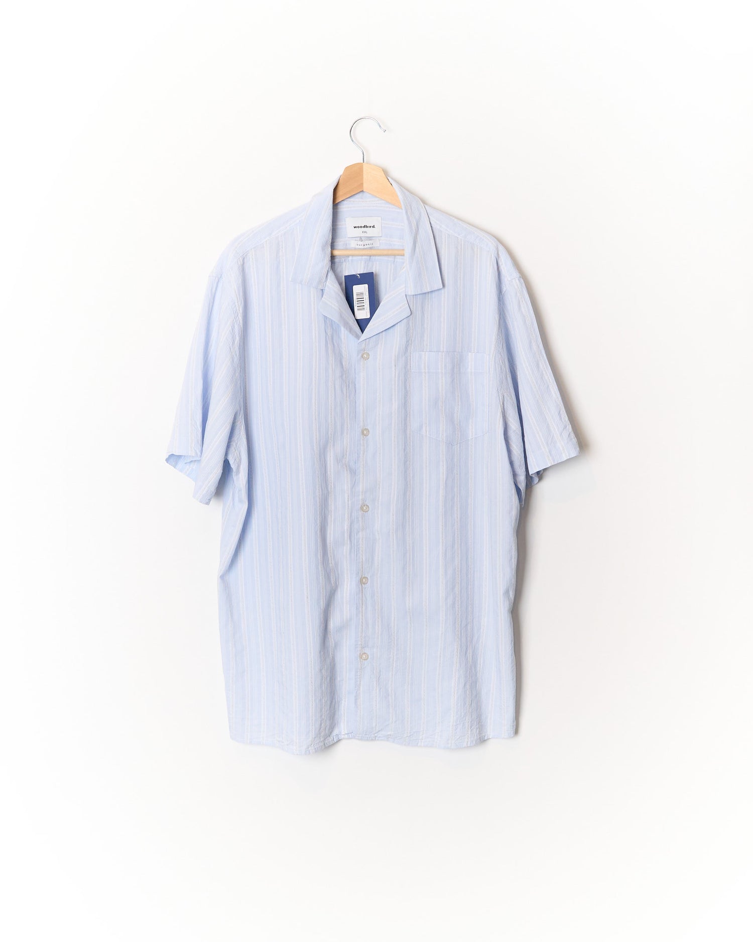 Woodbird Light Blue Iris Linen and Organic Cotton Short Sleeved Shirt