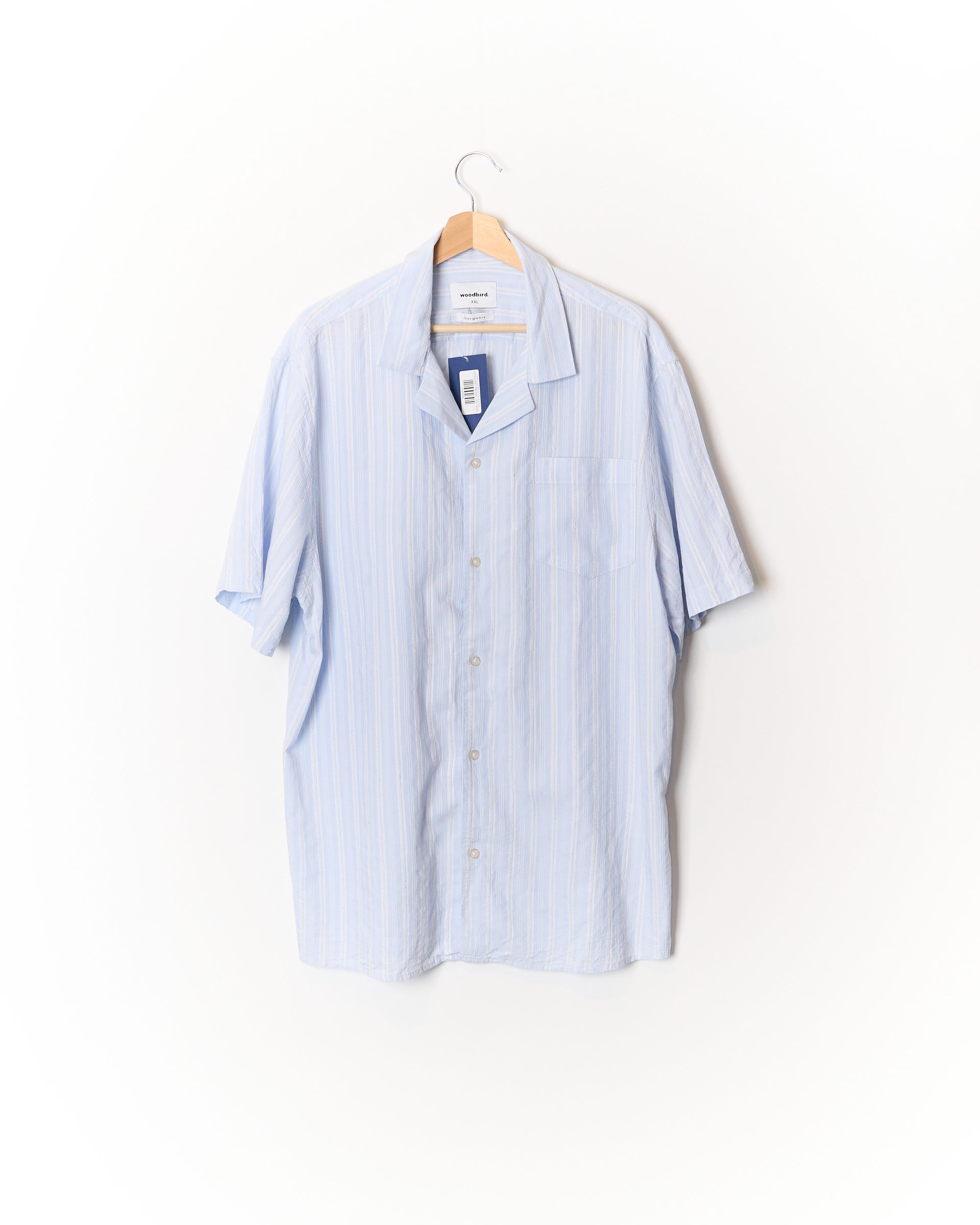 Woodbird Light Blue Iris Linen and Organic Cotton Short Sleeved Shirt