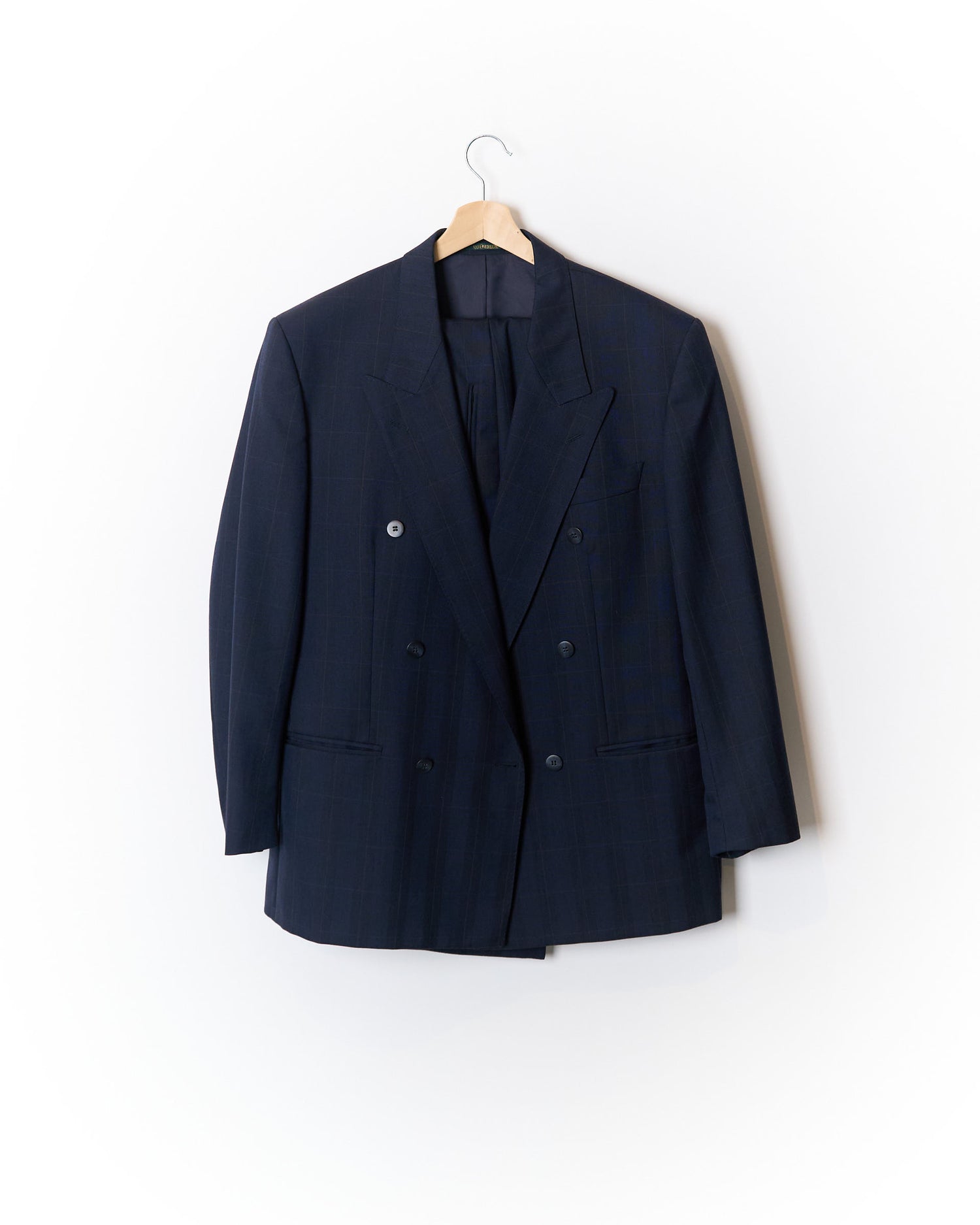 Van Overdijk Dark Grey Checkered Double Chested Wide Leg Wool Suit