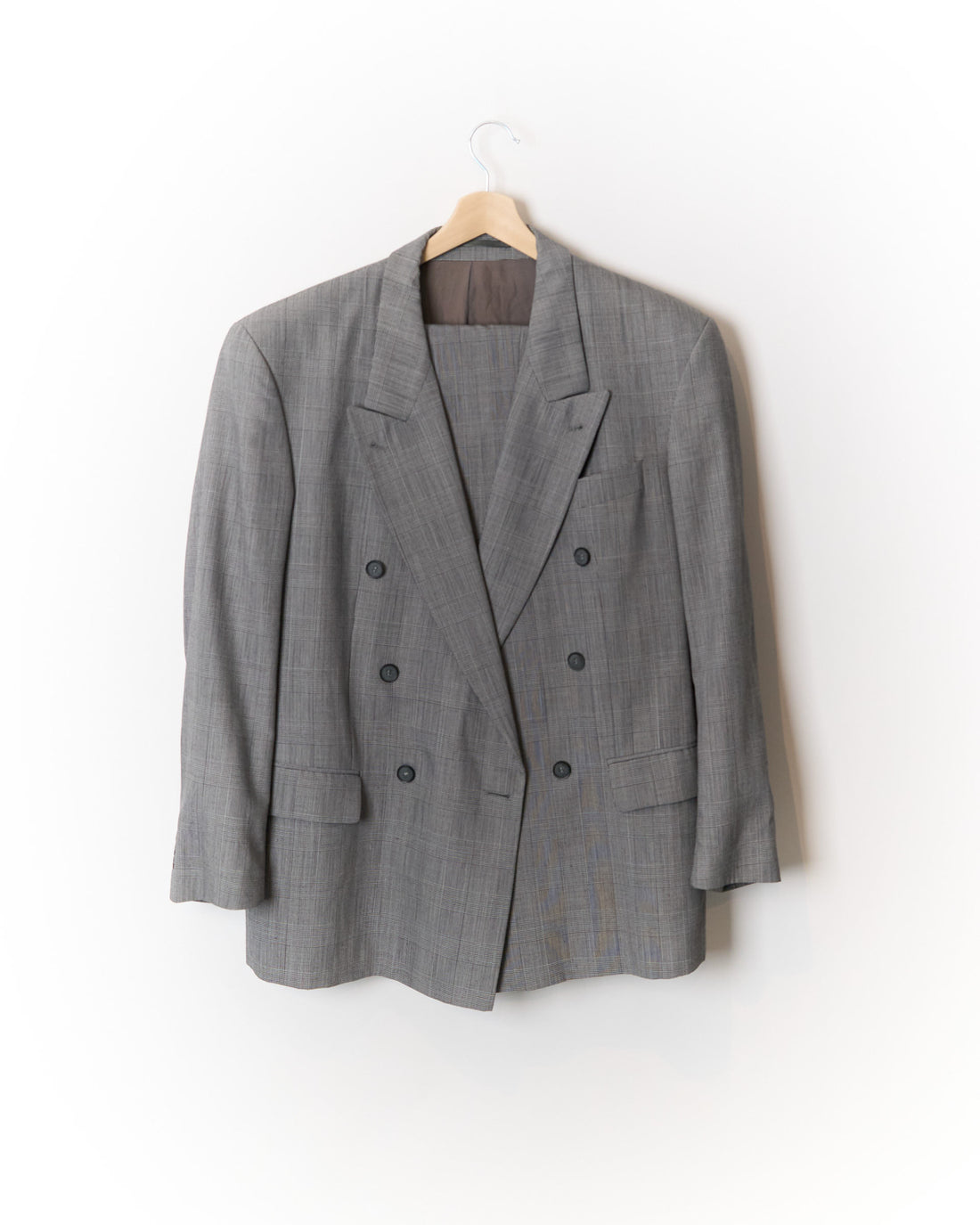 Stones Grey Checkered Straight Leg Double Breasted Wool Suit