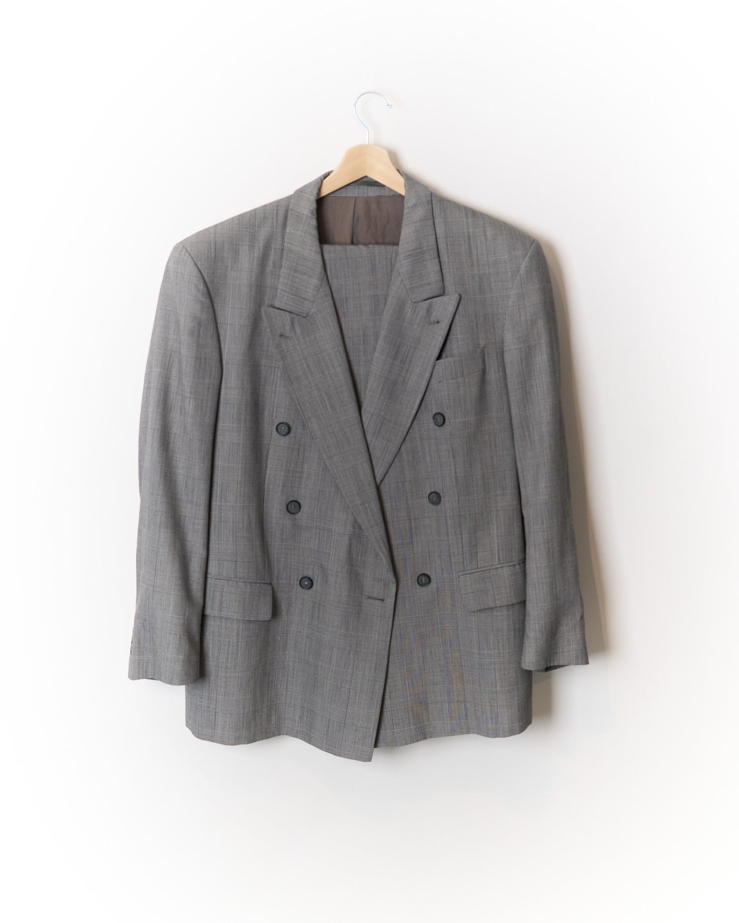 Stones Grey Checkered Straight Leg Double Breasted Wool Suit