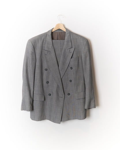 Stones Grey Checkered Straight Leg Double Breasted Wool Suit