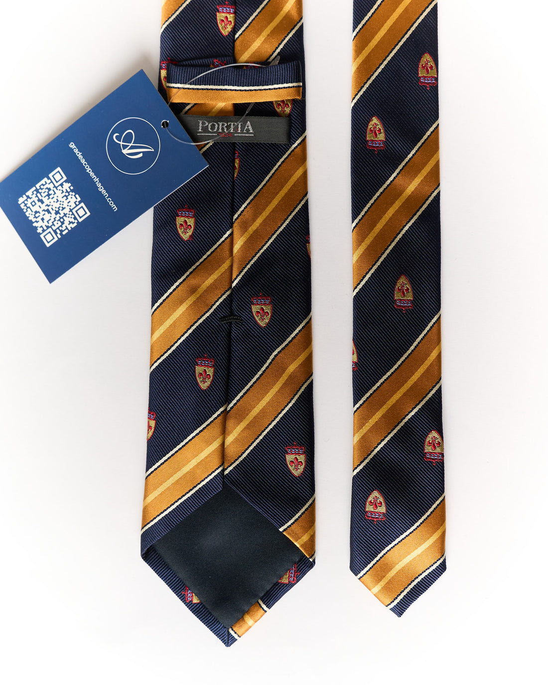 Portia Navy and Yellow Striped Ivy League Silk Tie