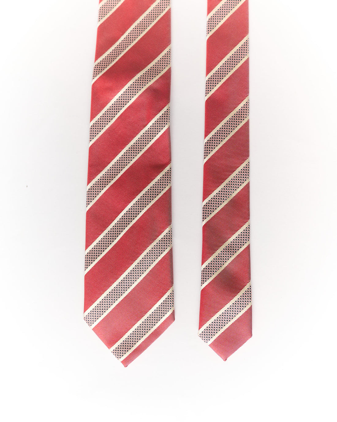 Hugo Boss Red and White Striped Silk Tie