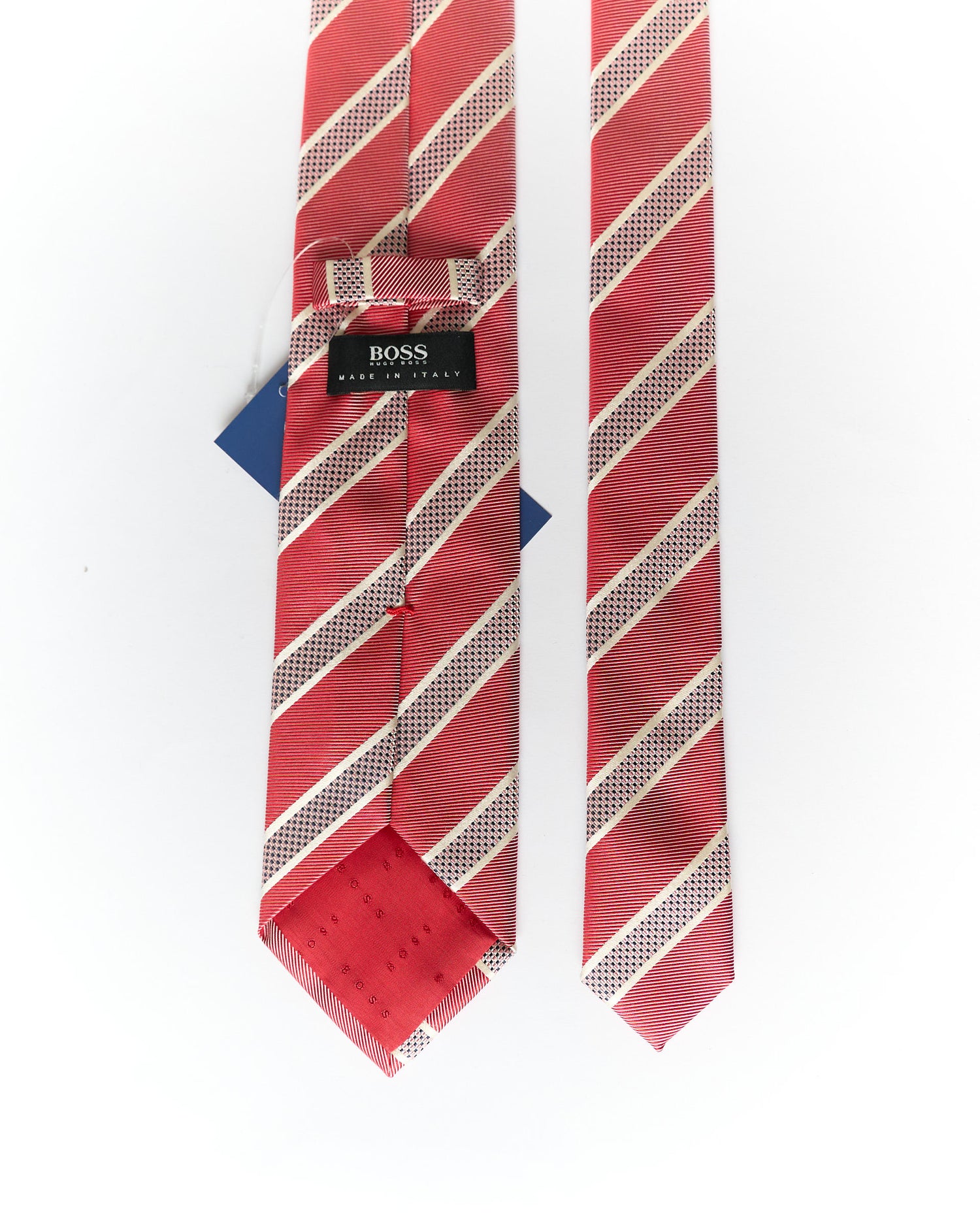 Hugo Boss Red and White Striped Silk Tie