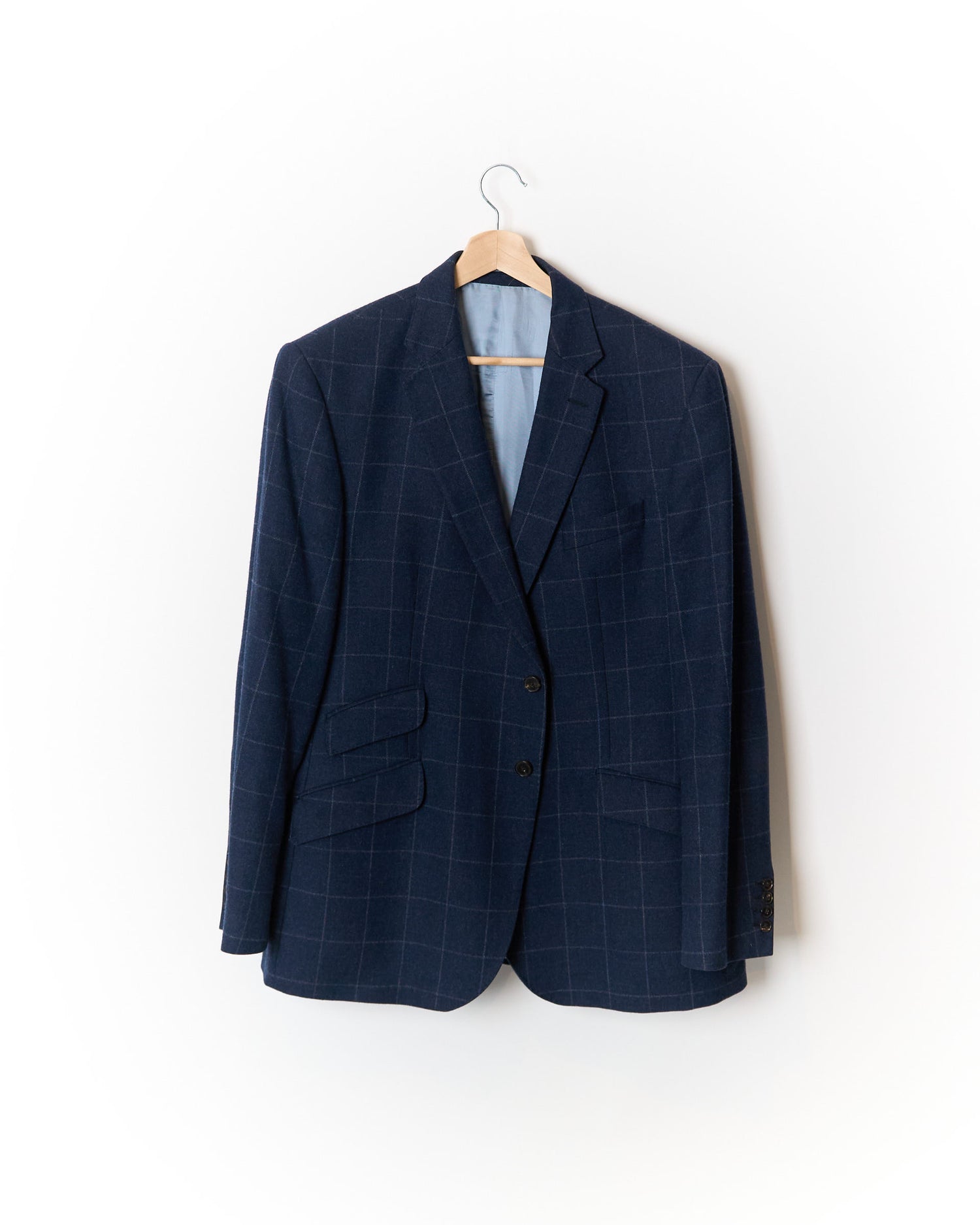 Charles Tyrwhitt Navy Checkered Border Tweed Sport Jacket Wool, Cotton and Cashmere Blazer