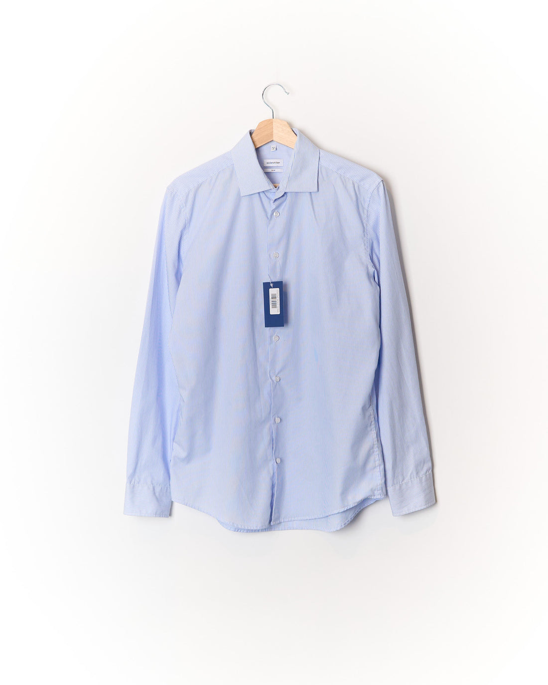Seidensticker Light Blue and White Striped Slim Cotton Shirt