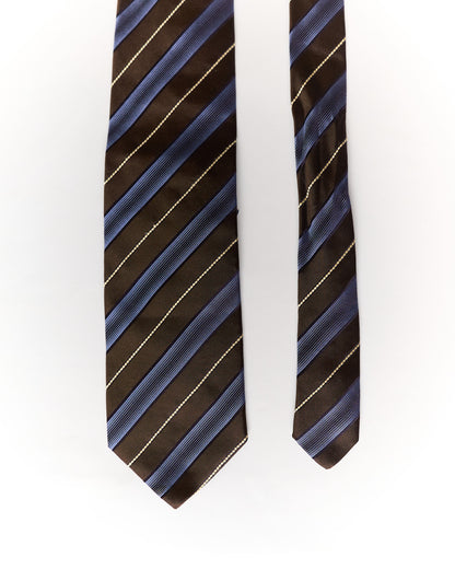 Hugo Boss Brown and Blue Striped Silk Tie