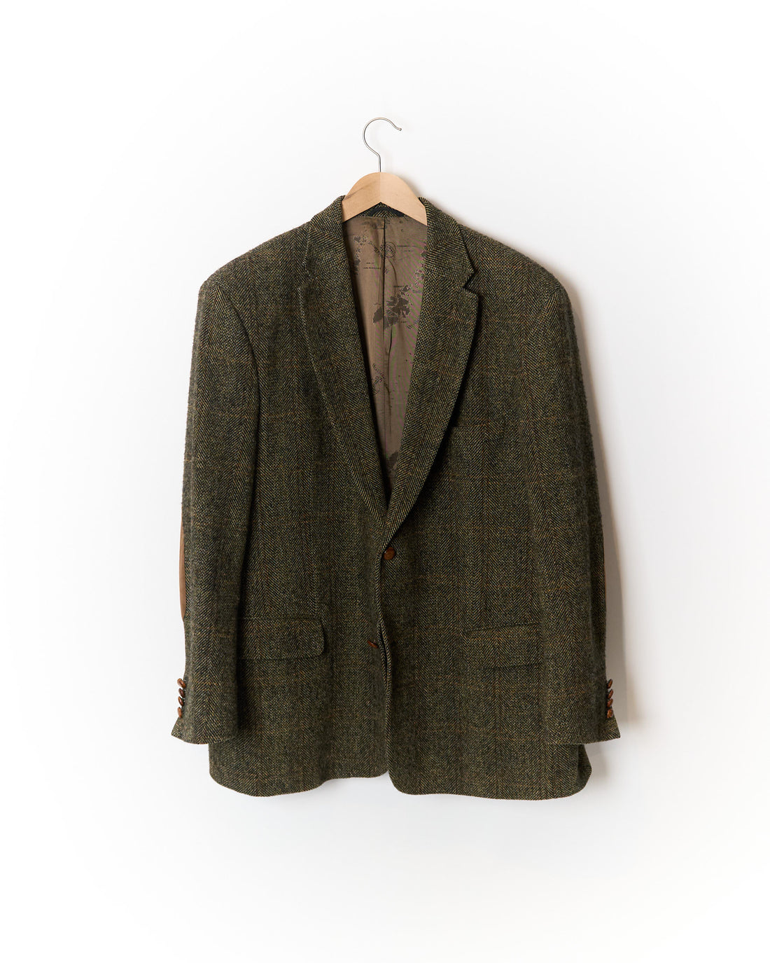 Mario Barutti Brown and Dark Green Herringbone Hand Woven Harris Tweed Sport Jacket Virgin Wool Blazer