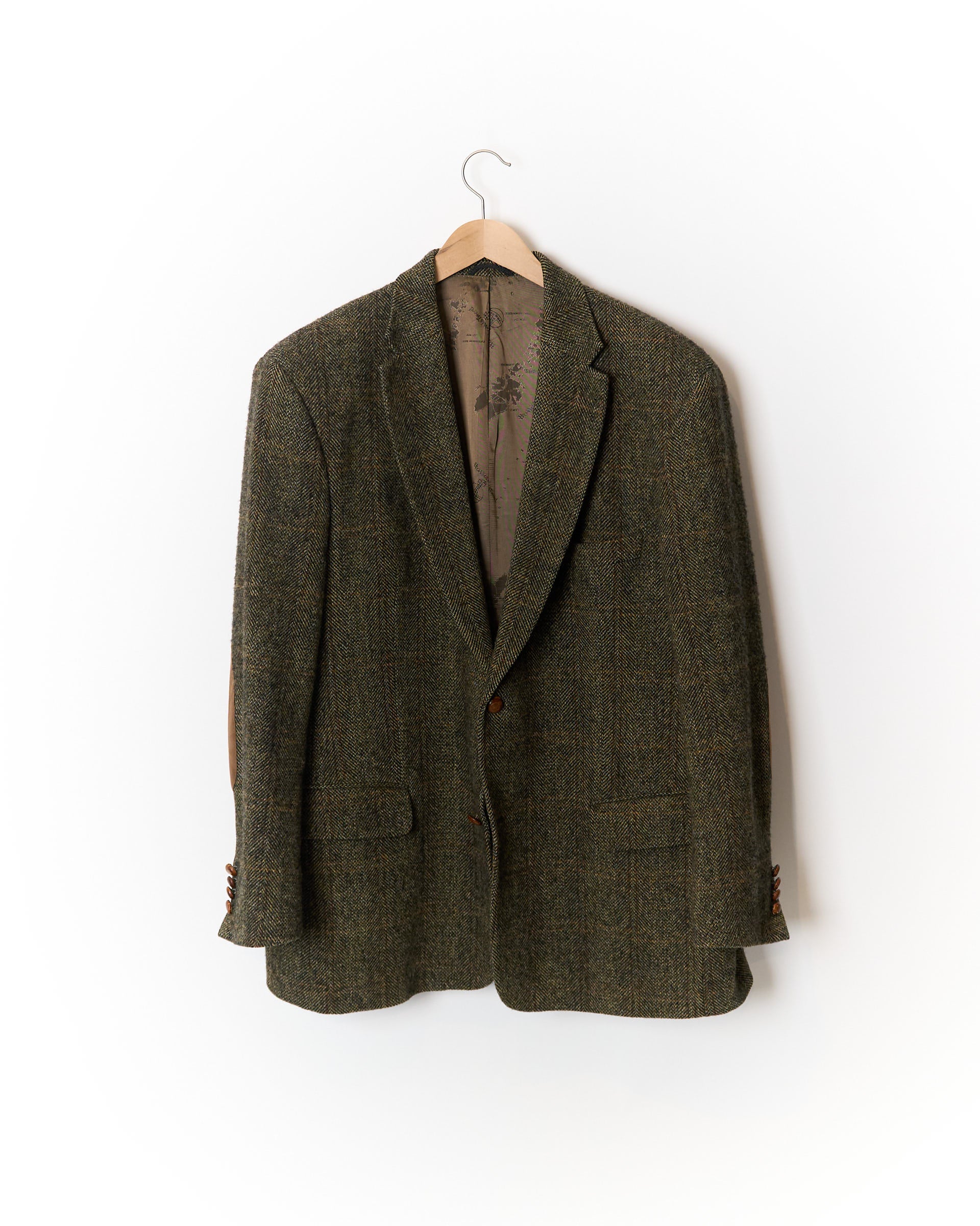 Mario Barutti Brown and Dark Green Herringbone Hand Woven Harris Tweed Sport Jacket Virgin Wool Blazer