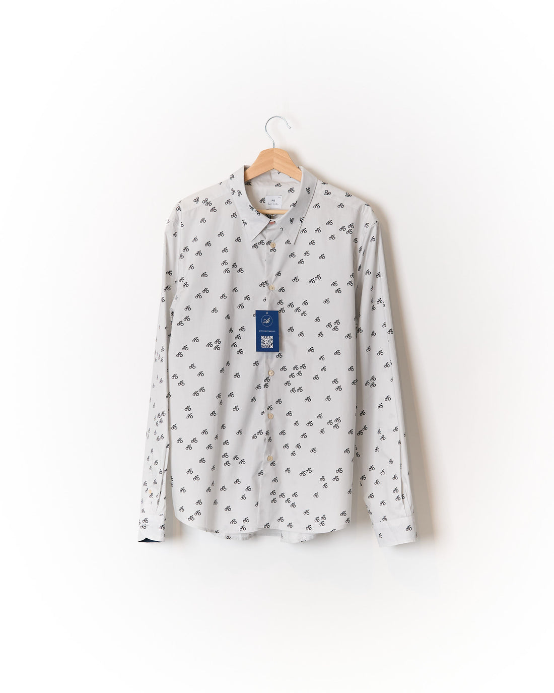 PS Paul Smith Light Grey Bicycle Print Tailored Fit Cotton Shirt