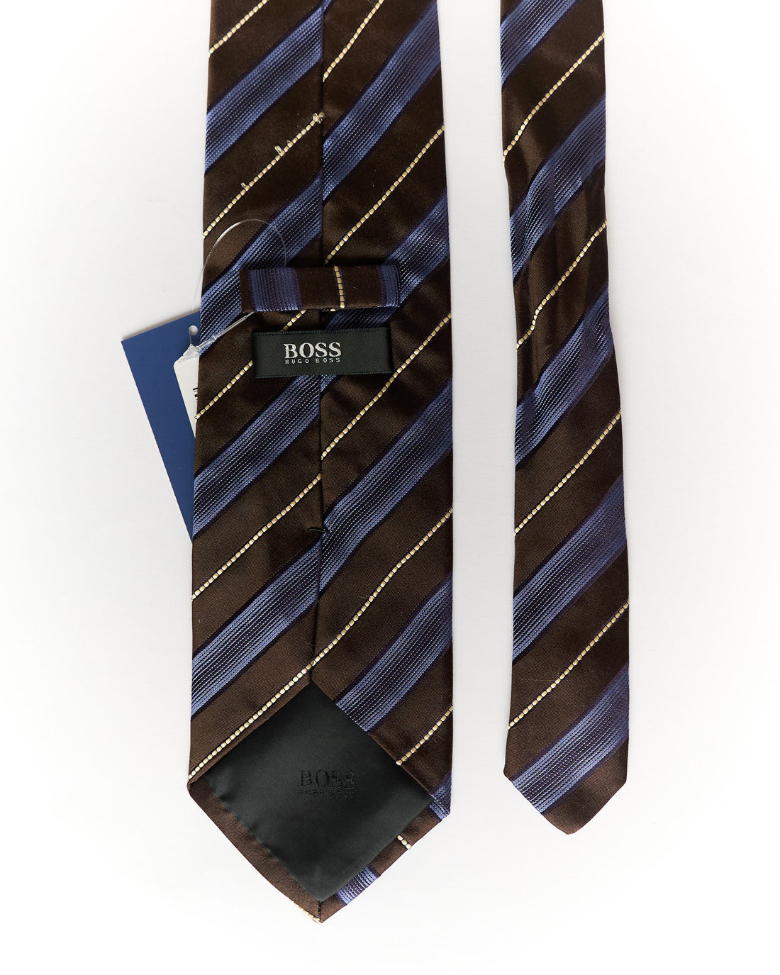 Hugo Boss Brown and Blue Striped Silk Tie