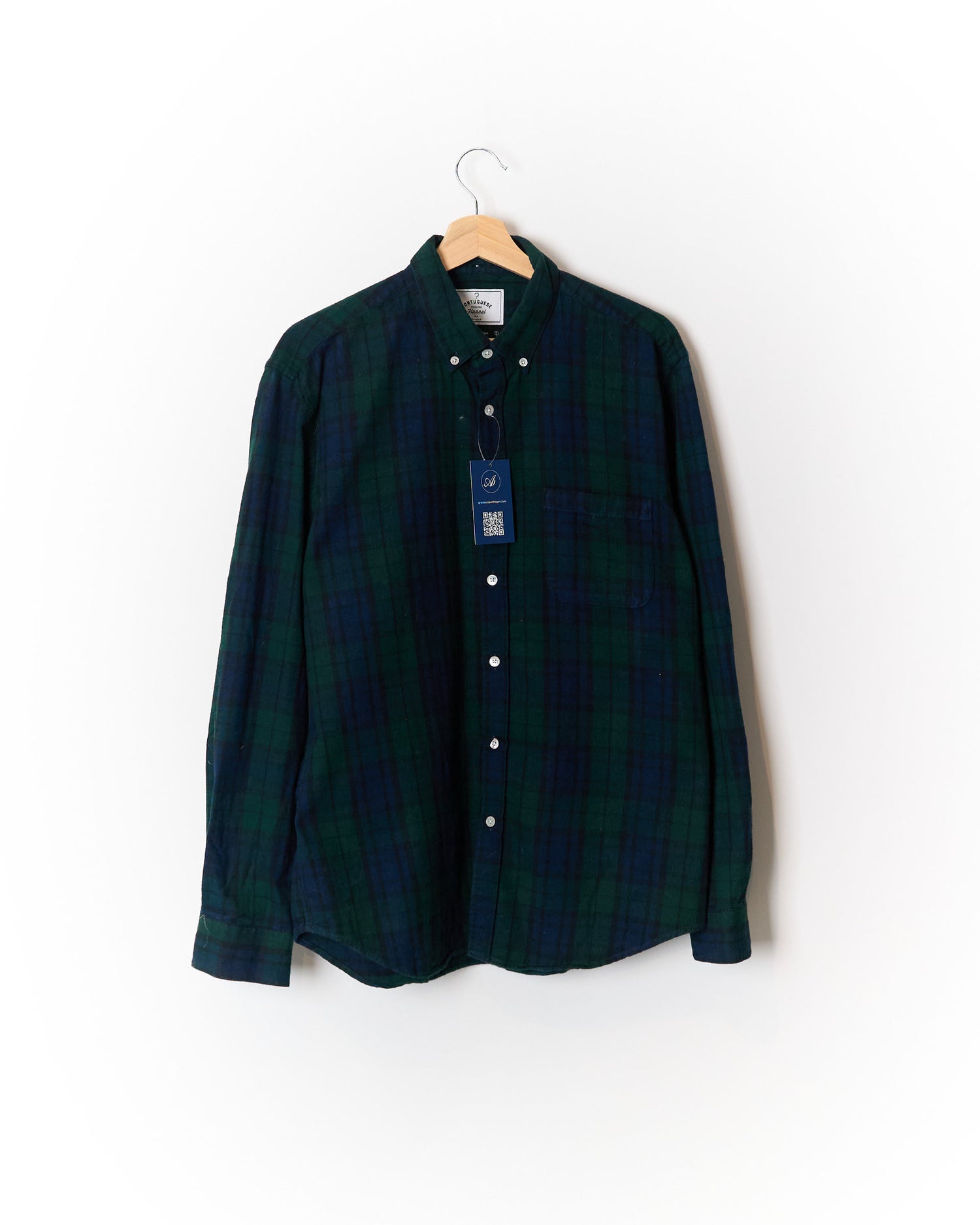 Portuguese Flannel Dark Green and Navy Chekcered Master Craftsmen Blackwatch Flannel Overshirt