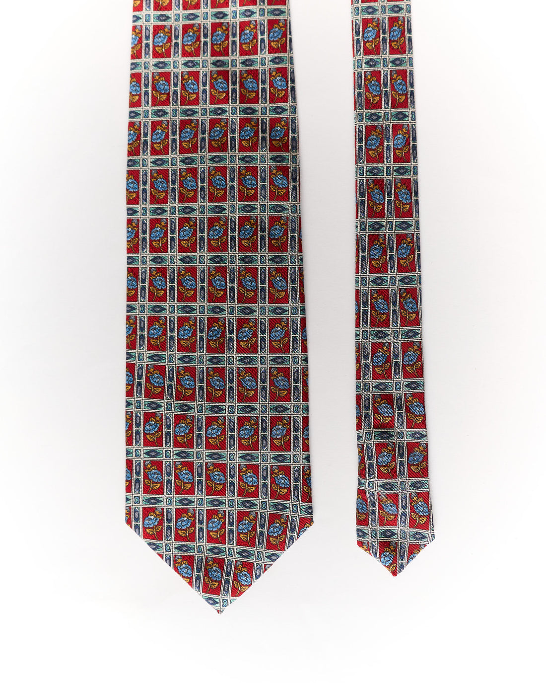 Red Flower Print Vintage Silk Tie
