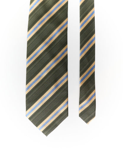 Lupo Da Vincy Business Green, Yellow and Blue Striped Silk Tie