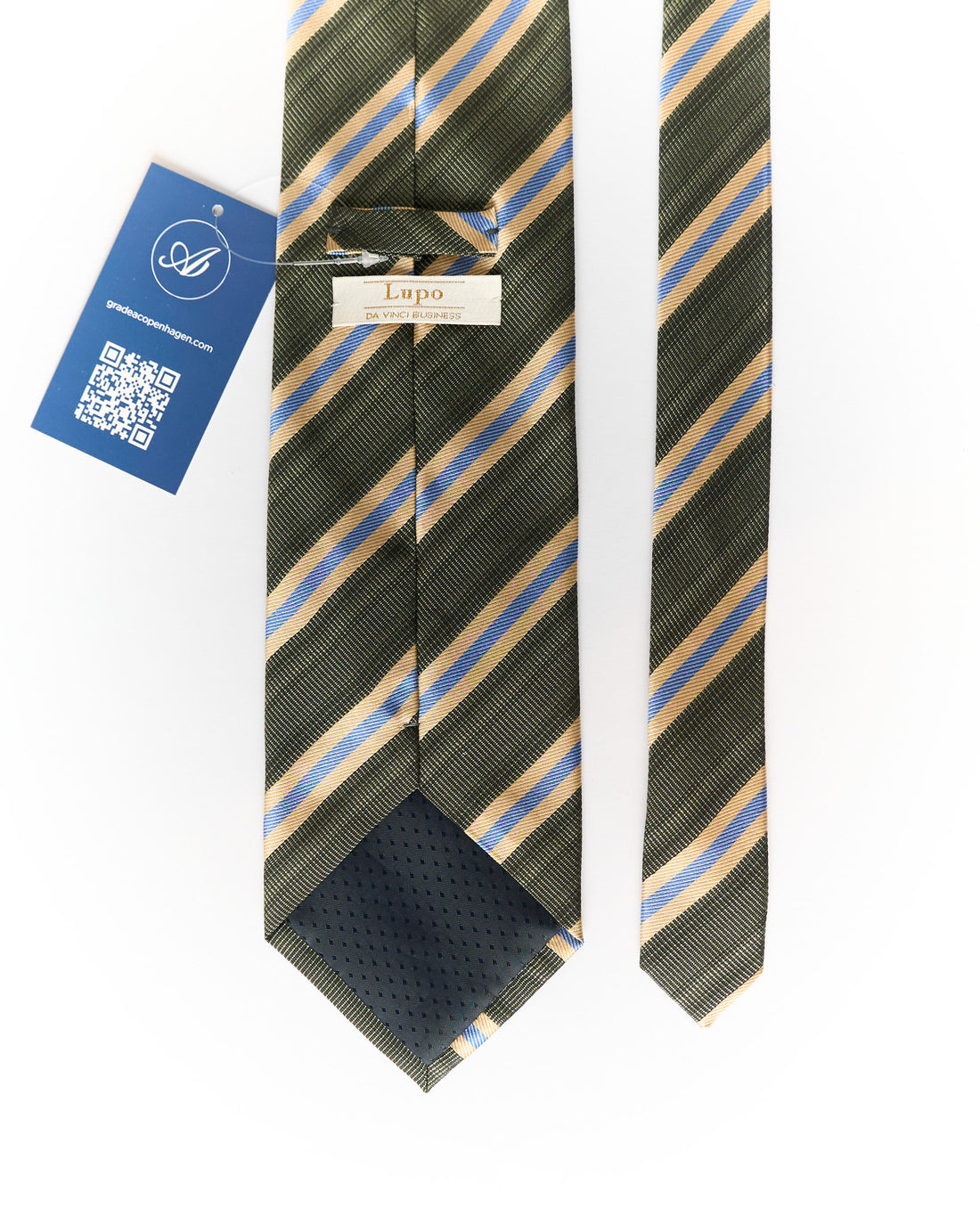 Lupo Da Vincy Business Green, Yellow and Blue Striped Silk Tie