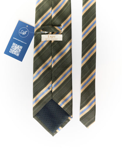 Lupo Da Vincy Business Green, Yellow and Blue Striped Silk Tie