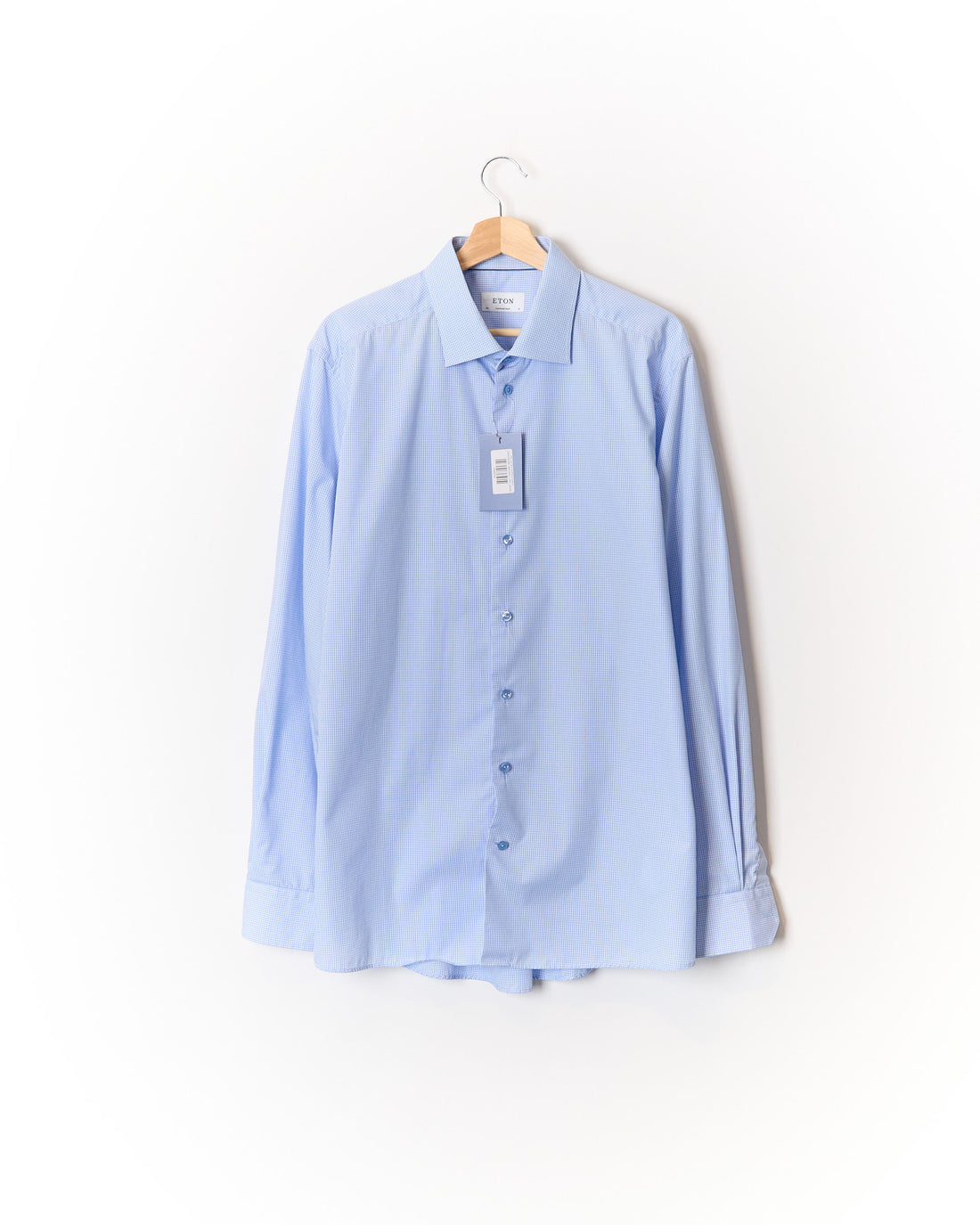 Eton Light Blue and White Checkered Contemporary Cotton Shirt