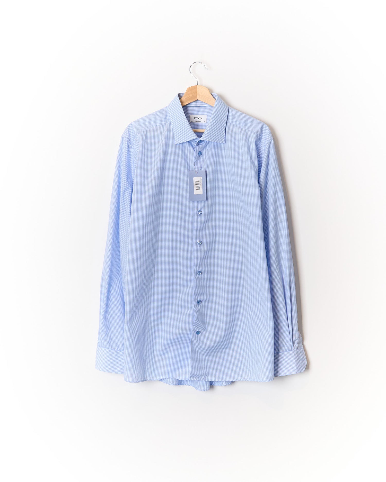 Eton Light Blue and White Checkered Contemporary Cotton Shirt